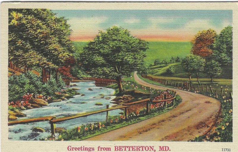 1940's Greetings from Betterton, MD Maryland Scenic View Linen Postcard