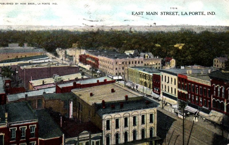 La Porte, Indiana - A view of East Main Street - in 1910 - Vintage Postcard