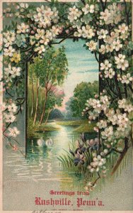 Vintage Postcard Greetings From Rushville Pennsylvania Forget Me Nots Landscape