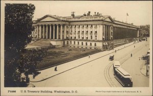 Washington D.C. Treasury Building Trolley Streetcar Real Photo Vintage Postcard