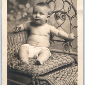 ID'd c1910s Platteville, Wis. Wide Eyed Baby RPPC Photo Twing Sands Orville A158