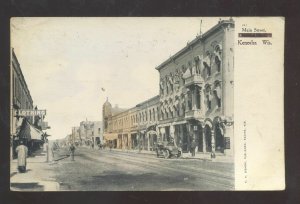 KENOSHA WISCONSIN DOWNTOWN MAIN STREET SCENE 1910 VINTAGE POSTCARD