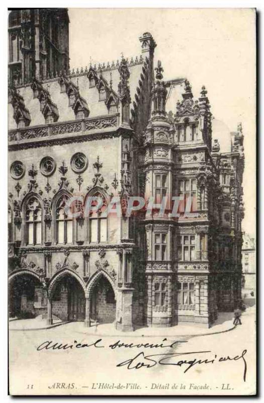 Old Postcard Arras L & # 39Hotel City Detail of Facade