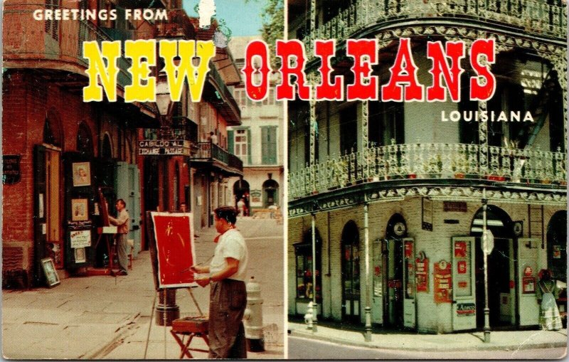 Greetings New Orleans Louisiana Mutli View Downtown Streetview Chrome Postcard 