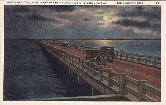 Florida Saint Petersburg Gandy Bridge Across Tampa Bay By Moonlight The Sunsh...