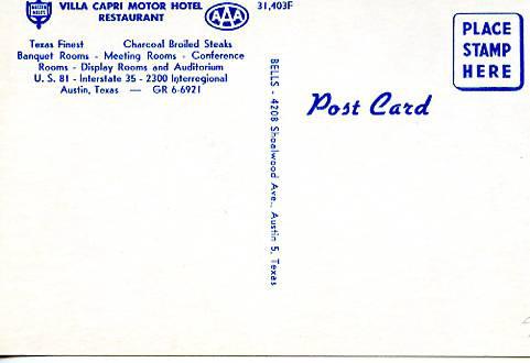 TX - Austin. Villa Capri Motor Hotel, Restaurant