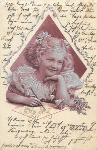 Art nouveau Austria 1903 lovely girl portrait embossed novelty vintage postcard