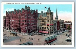 York Pennsylvania Postcard Continental Square Looking Southwest Streetcars c1920