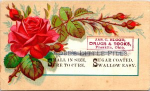 Vintage Cobb's Little Pills Roses Quack Remedy Victorian Trade Card Franklin, OH