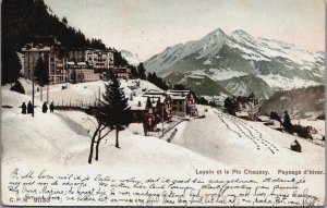 Switzerland Leysin et le Pic Chaussy Paysage d'Hiver Vintage Postcard C092