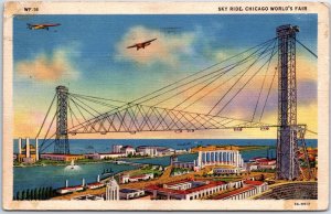 VINTAGE POSTCARD THE SKY RIDE AT CHICAGO'S 1933 WORLD FAIR & POSTED FROM EVENT