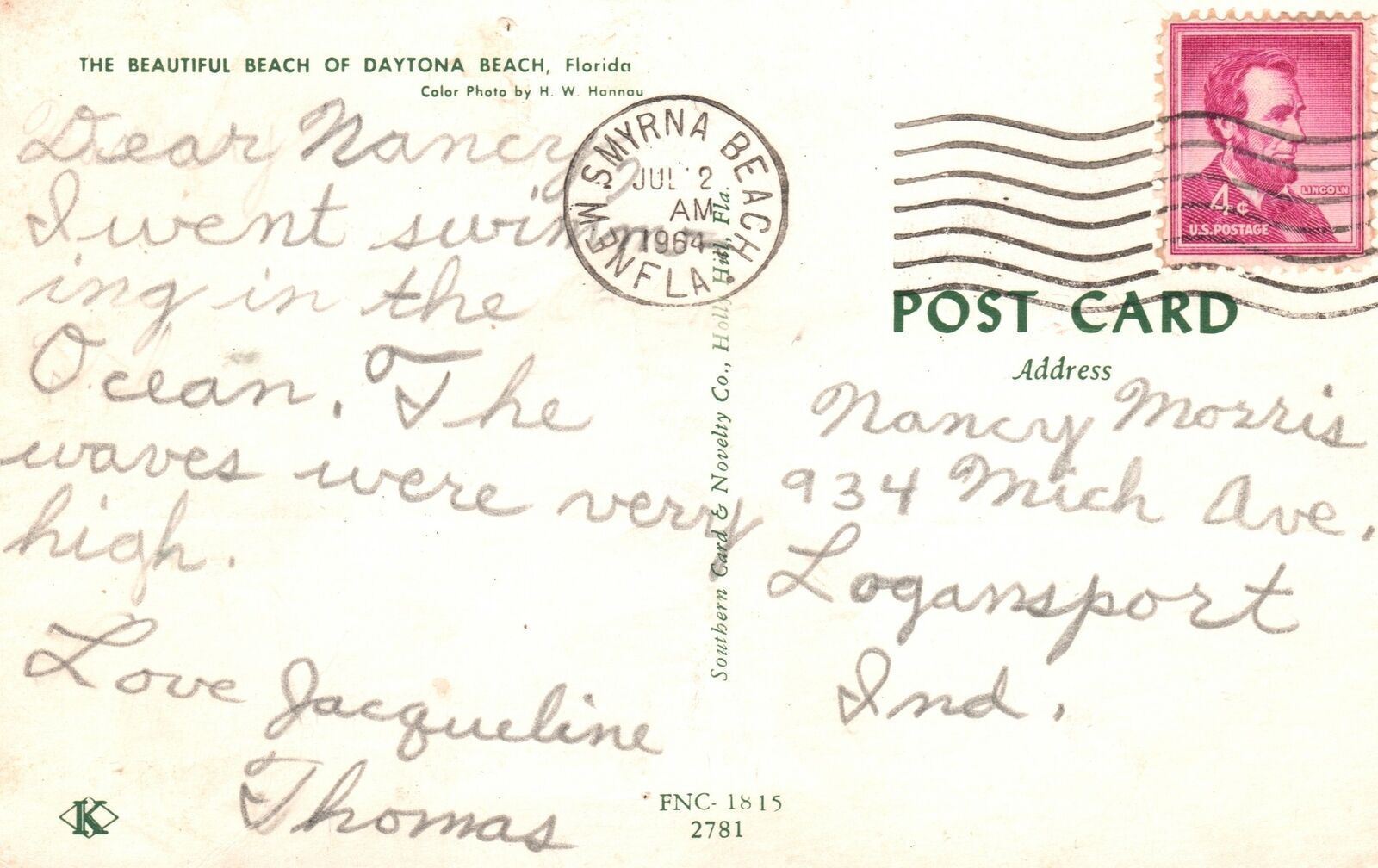 Vintage Postcard 1964 The Beautiful Beach Of Daytona Beach Florida Southern Card United States