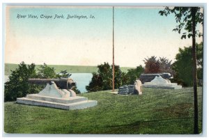 c1910's River View Cannons Scene Crapo Park Burlington Iowa IA Unposted Postcard