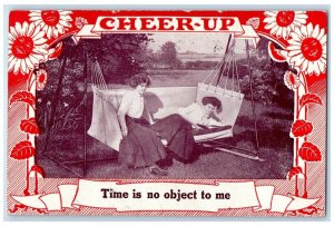 1910 Girls Hammock Cheer Up Time Is No Object To Me Herkimer NY Antique Postcard