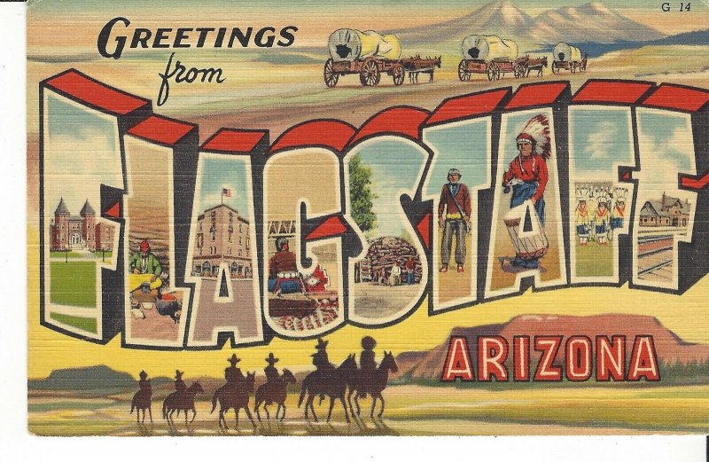 POSTCARD LARGE LETTER GREETINGS FROM FLAGSTAFF ARIZONA CURT TEICH