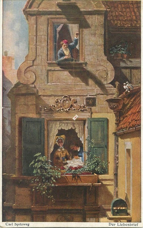 Postcard Artist Carl Spitzweg Der Liebesbref Deutsche Meister Sammlung