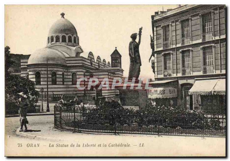 Old Postcard Statue of Liberty Oran The statue of liberty and the cathedral
