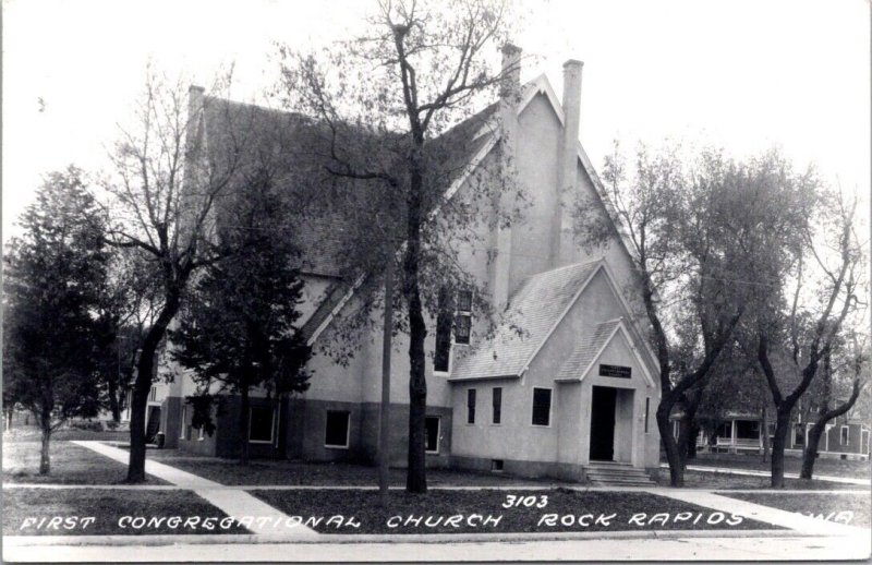 Real Photo Postcard Congregational Church in Rock Rapids, Iowa 