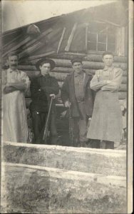 Log Cabin Men Hunting Camp Guns Rifle c1910 Real Photo Postcard