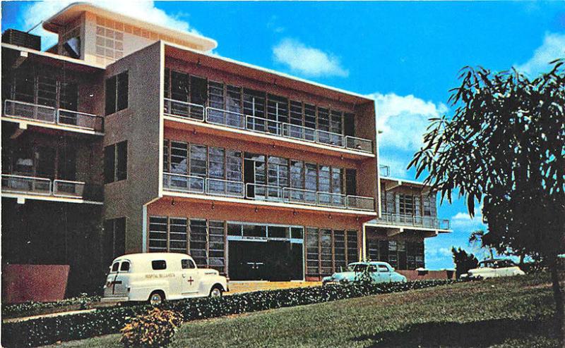 Las Mesas Mayaguez Puerto Rico Bella Vista Hospital Old Cars Postcard