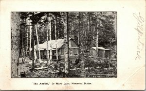 Vtg 1900s Jo Mary Lake The Antlers Cabin Norcross Maine ME Postcard