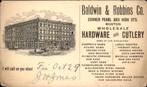 Boston MA Baldwin & Robbins Hardware Cutlery Advert c1900-20s Vintage Postcard