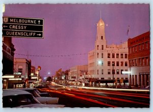 Victoria Australia Postcard Geelong Moorabool Street at Dusk 1975 Vintage