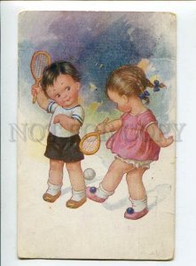 3134471 Children play TENNIS Vintage postcard