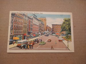 1943 Asylum Street from Railroad Station, Hartford, Connecticut Linen Postcard