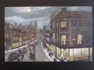 Derbyshire DERBY Cornmarket Albert St by MOONLIGHT c1903 Postcard by Valentine