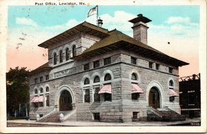 Post Office Lewiston Maine Postcard WB JJ Mullane Pres Wood(row) on Radio