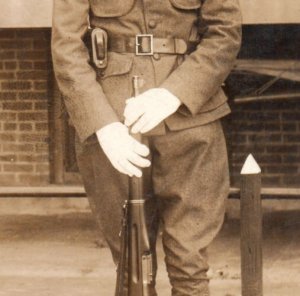 WWI Army Soldier With Rifle And Cartridge Box RPPC Real Photo Postcard