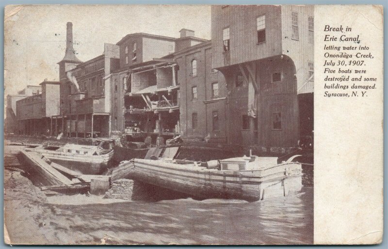 SYRACUSE NY BREAK IN ERIE CANAL 1907 ANTIQUE POSTCARD