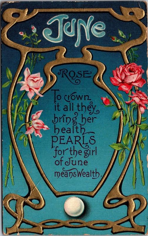 Art Nouveau Style, June Birth Stone Pearl Decorative Postcard J06