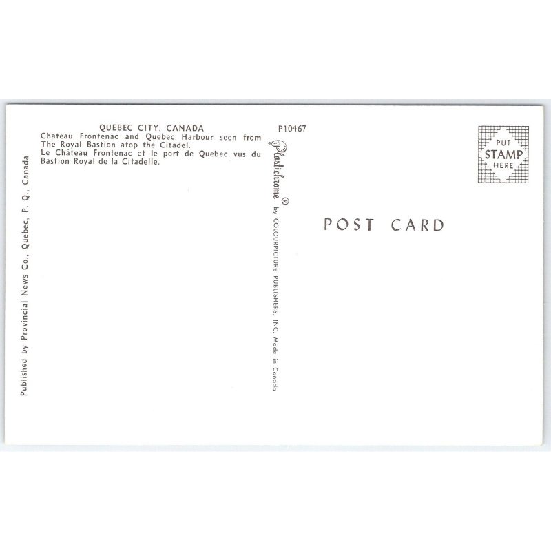 Postcard Quebec City Chateau Frontenac and Harbour View