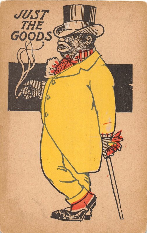 G4/ Black Americana Postcard Comic c1910 Just The Goods Man Yellow Suit 3