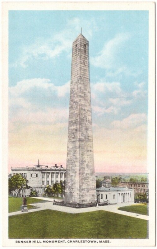 Bunker Hill Monument, Charlestown, Massachusetts, Vintage Curteich Postcard