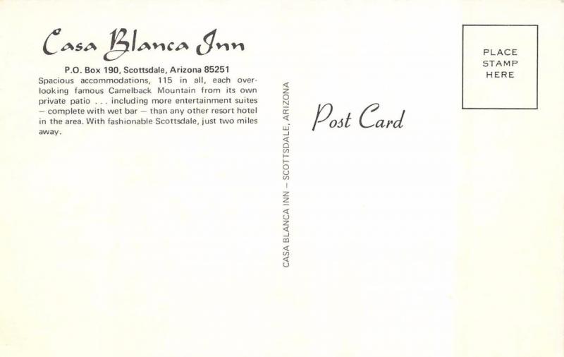 SCOTTSDALE, AZ  Arizona     CASA BLANCA INN     Roadside Chrome Postcard