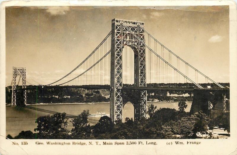 New York City~George Washington Bridge~Wm Frange 1940 Real Photo Postcard~RPPC 