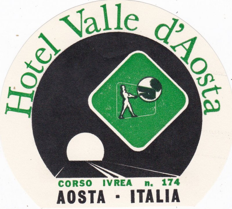 Italy Aosta Hotel Valle d'Aosta Vintage Luggage Label sk1969