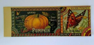Butterfly Brand Golden Pumpkin Patch Halloween 1890's Food Can Label Lithograph 