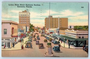 1951 Sarasota Florida Vintage Postcard Lower Main Street Business Section Posted