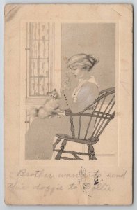 Woman In Rocking Chair With Kitten Postcard T29