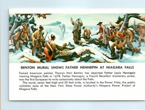 Postcard - Benton Mural Shows Father Hennepin at Niagara Falls 