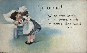 WWI Comic Little Girl Nurse Kisses Injured Soldier Boy Series 571 War Nurses PC