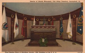 Vintage Postcard 1930's Interior Lincoln Monument Oak Ridge Cemetery Springfield