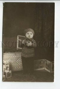 439224 Charming Baby Kid w/ BALL Toys Vintage REAL PHOTO postcard