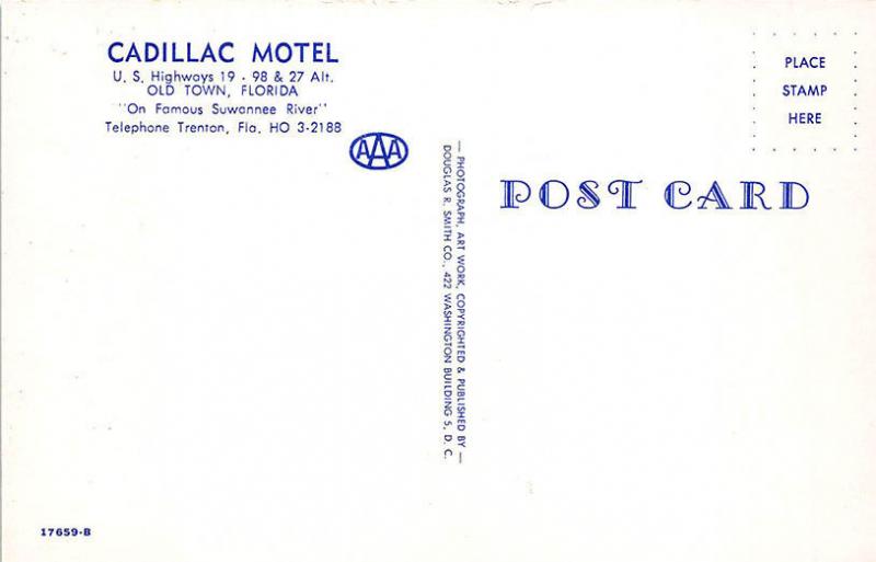 Old Town FL Cadillac Motel Telephone Booth Old Cars Postcard