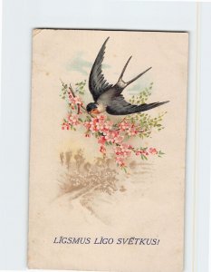 Postcard Ligsmus Ligo Svetkus! with Flowers Bird Art Print