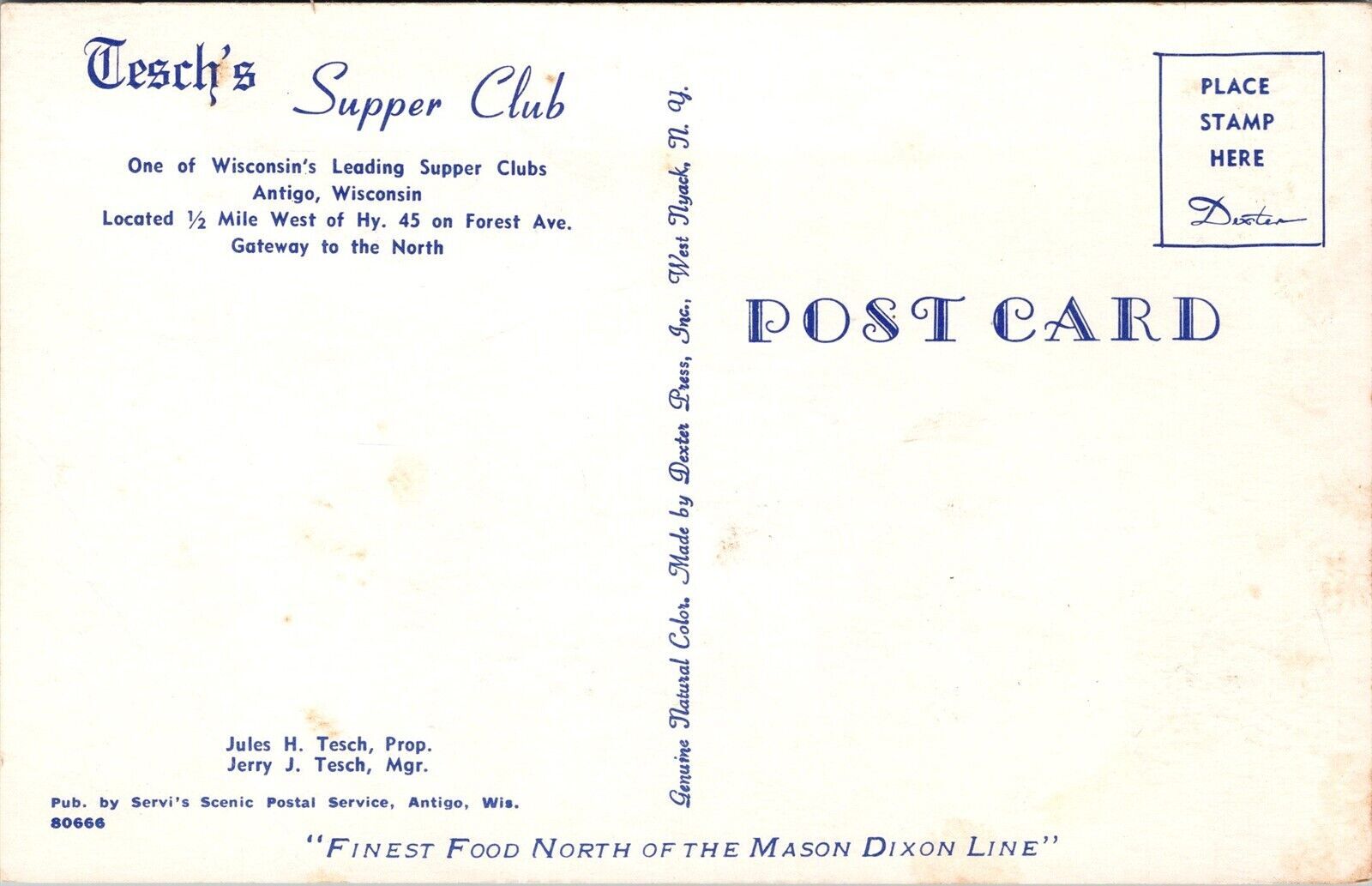 Vtg Antigo Wisconsin WI Tesch's Supper Club Restaurant 1950s View